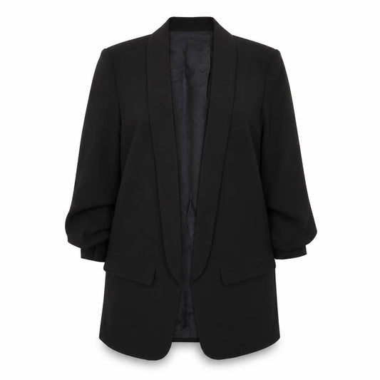 Front view of Zara women’s black xs longline tailored blazer jacket