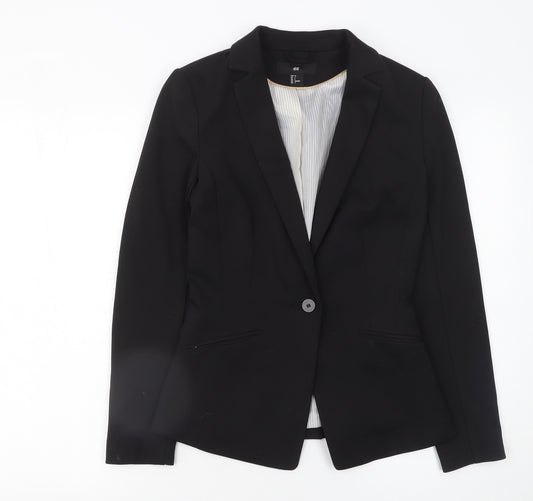 H&M Women Black Size 6 Single-Breasted Blazer Jacket