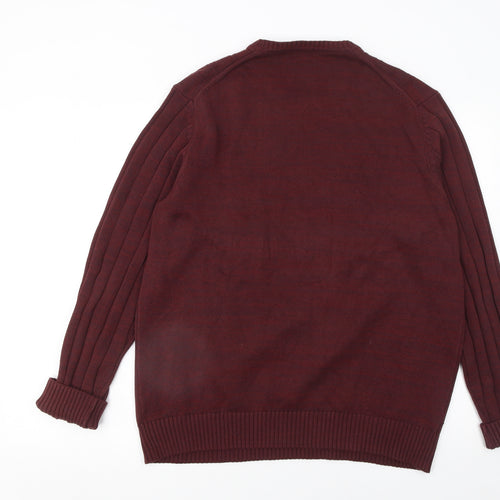 F&F Men's Red Cable-Knit Cotton Jumper L Crew Neck Pullover