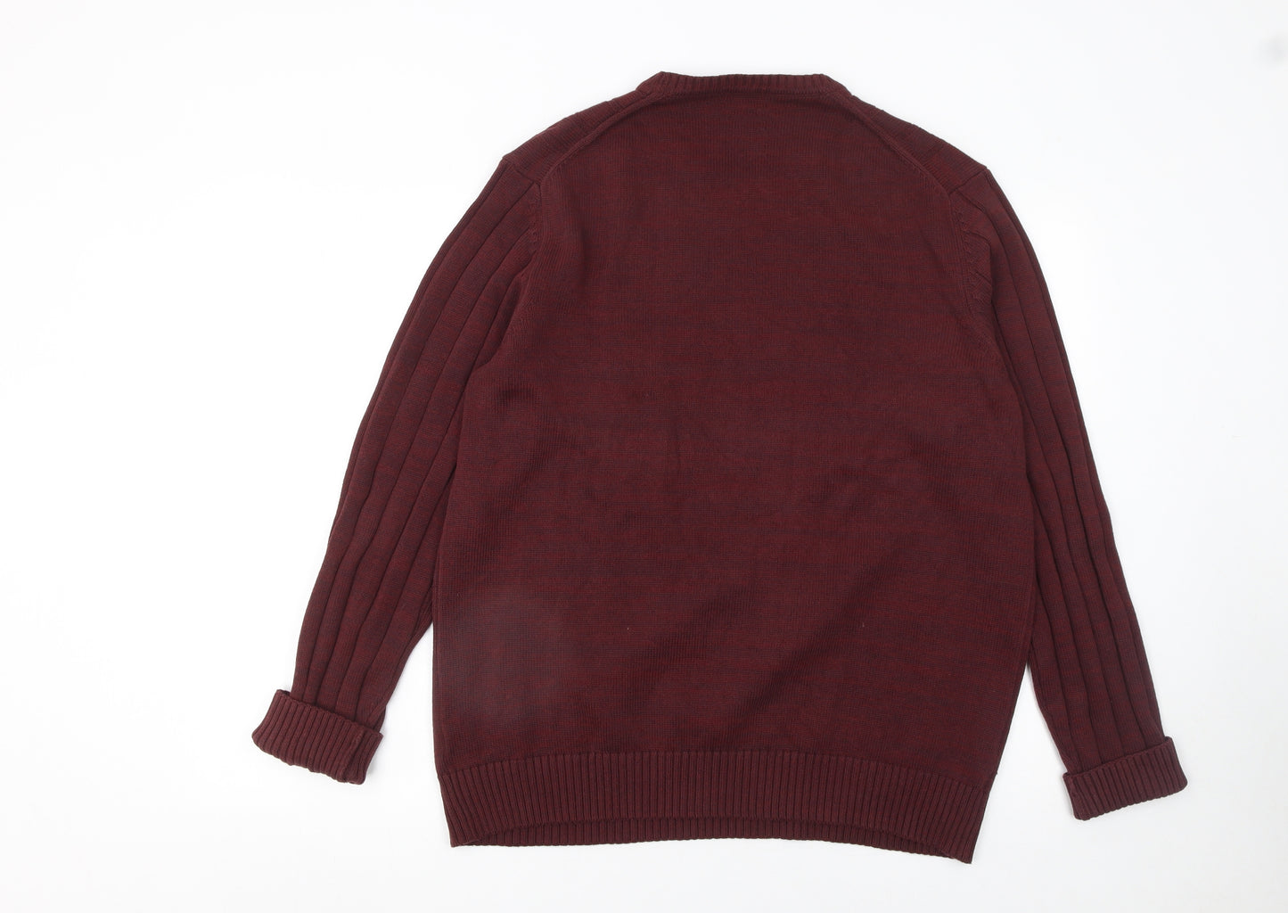 F&F Men's Red Cable-Knit Cotton Jumper L Crew Neck Pullover