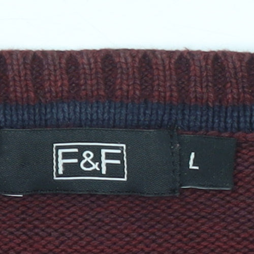 F&F Men's Red Cable-Knit Cotton Jumper L Crew Neck Pullover