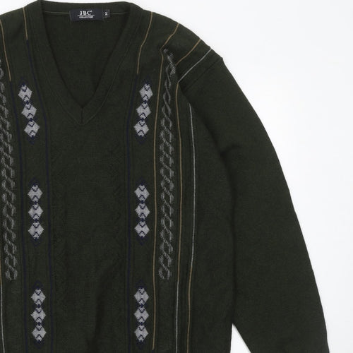 JBC Collection Men's Green Argyle V-Neck Pullover Jumper M