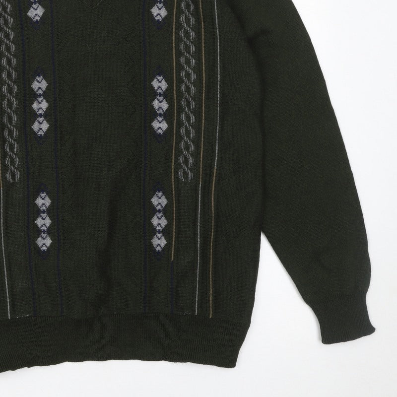 JBC Collection Men's Green Argyle V-Neck Pullover Jumper M