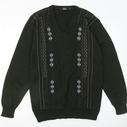 JBC Collection Men's Green Argyle V-Neck Pullover Jumper M