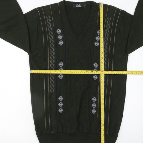 JBC Collection Men's Green Argyle V-Neck Pullover Jumper M