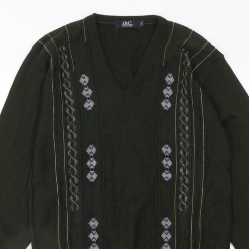 JBC Collection Men's Green Argyle V-Neck Pullover Jumper M
