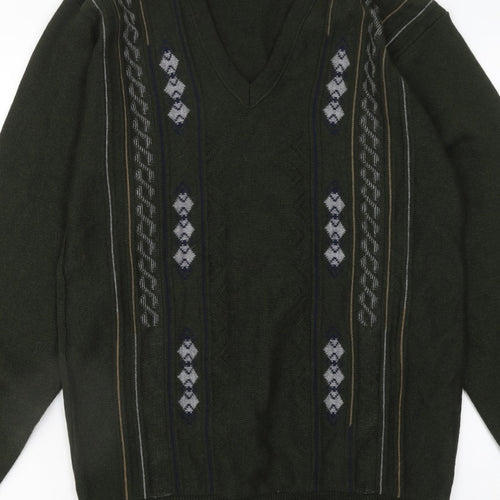JBC Collection Men's Green Argyle V-Neck Pullover Jumper M