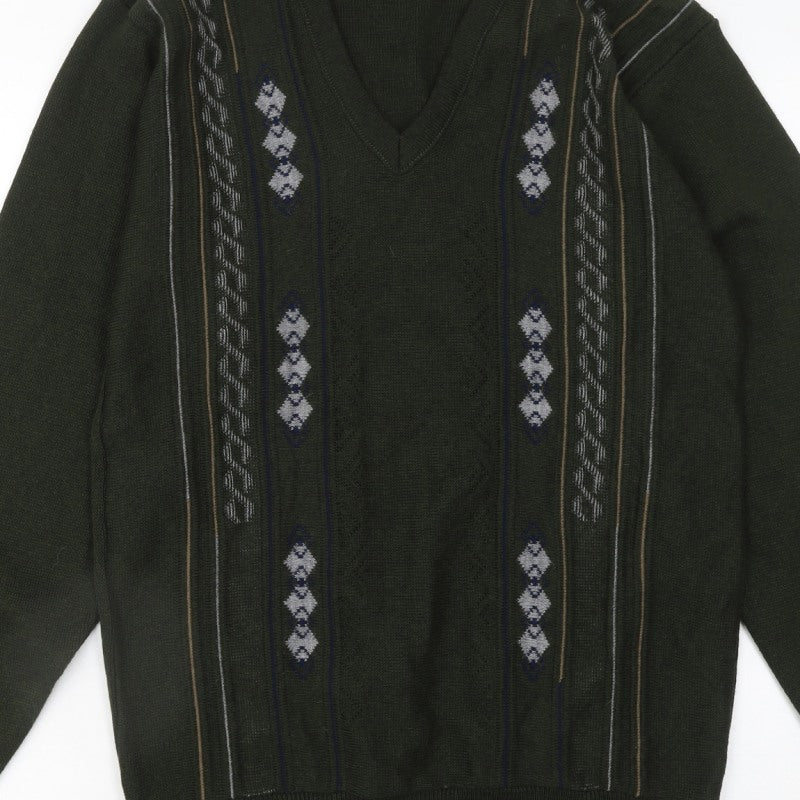 JBC Collection Men's Green Argyle V-Neck Pullover Jumper M