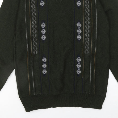 JBC Collection Men's Green Argyle V-Neck Pullover Jumper M