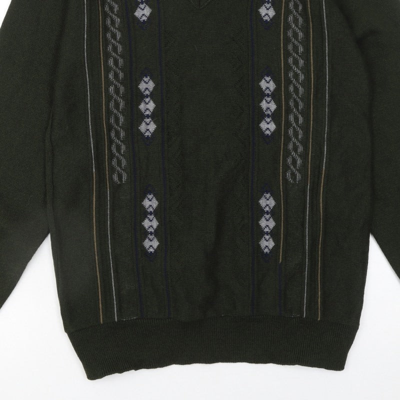 JBC Collection Men's Green Argyle V-Neck Pullover Jumper M