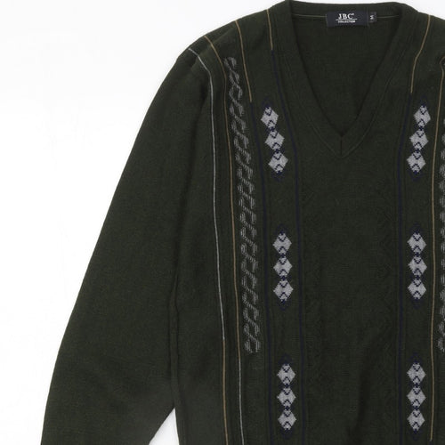 JBC Collection Men's Green Argyle V-Neck Pullover Jumper M