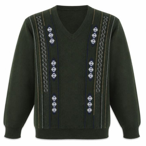 JBC Collection Men's Green Argyle V-Neck Pullover Jumper M