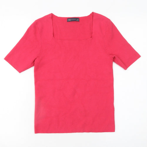 Marks and Spencer Womens Pink Square Neck Short Sleeve Knit Jumper Size 10