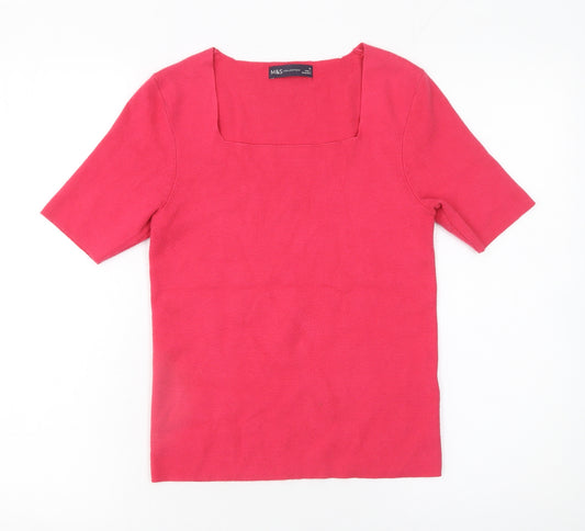 Marks and Spencer Womens Pink Square Neck Short Sleeve Knit Jumper Size 10