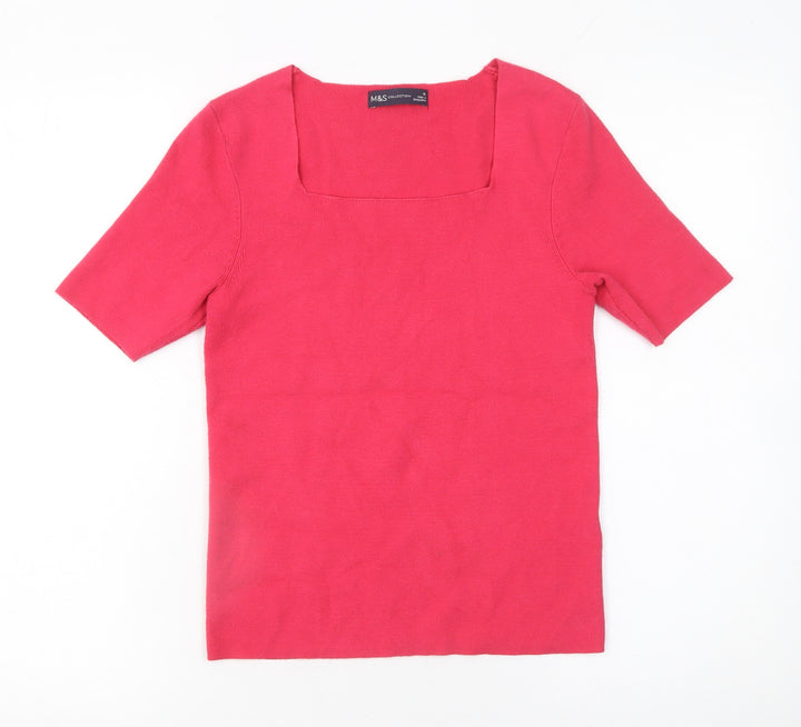 Marks and Spencer Womens Pink Square Neck Short Sleeve Knit Jumper Size 10
