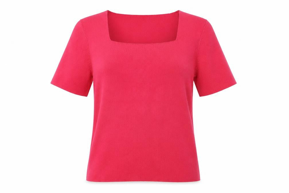 Marks and Spencer Womens Pink Square Neck Short Sleeve Knit Jumper Size 10