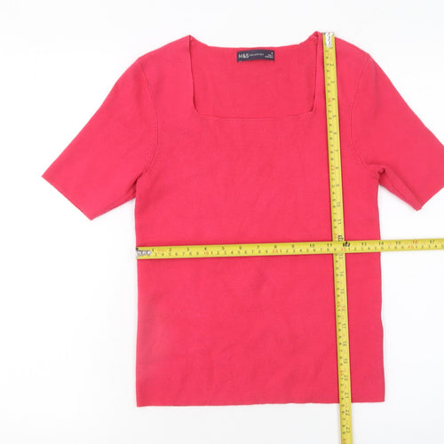 Marks and Spencer Womens Pink Square Neck Short Sleeve Knit Jumper Size 10