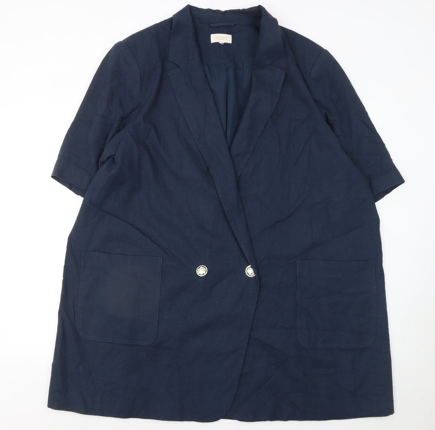Next Women's Navy Linen Blend Double Breasted Blazer UK 24