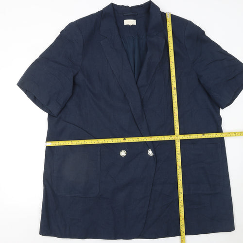 Next Women's Navy Linen Blend Double Breasted Blazer UK 24
