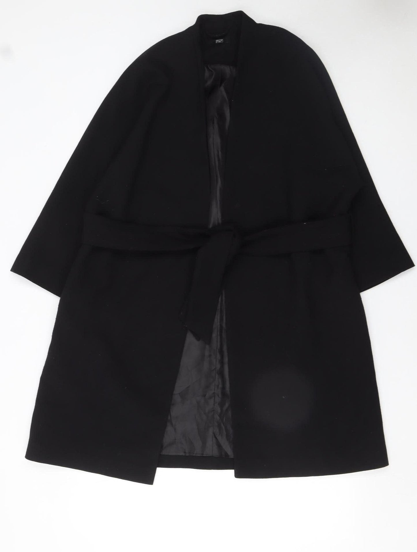 F&F Womens Black Belted Mid-Length Trench Coat UK 12