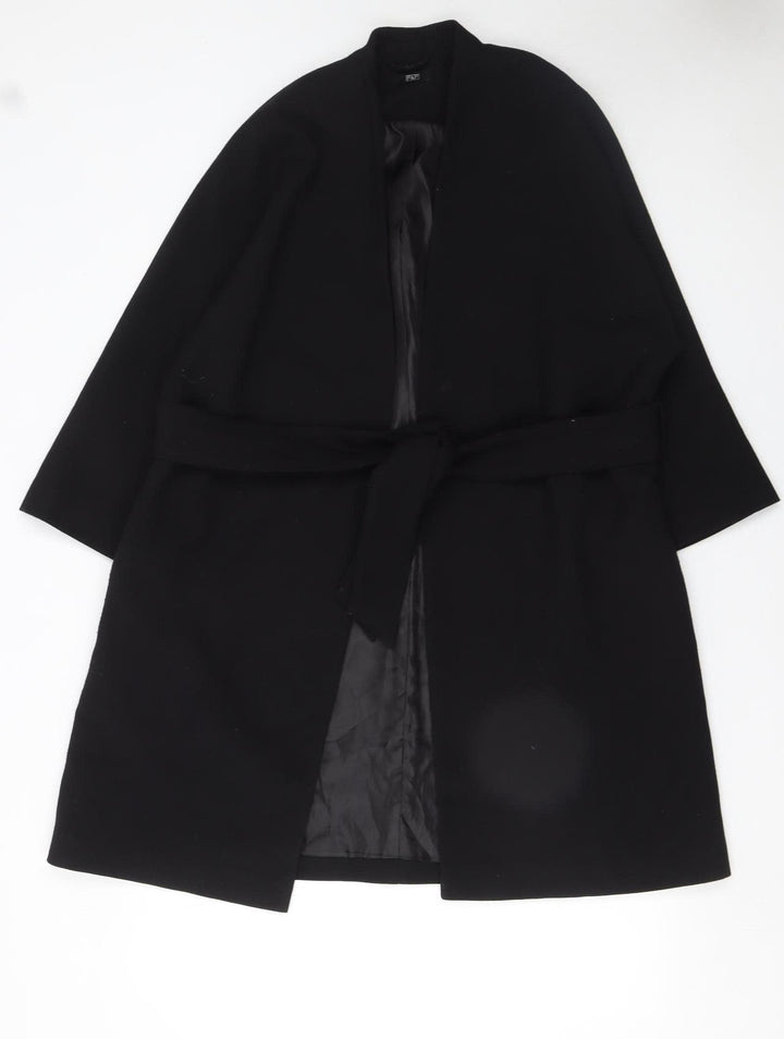 F&F Womens Black Belted Mid-Length Trench Coat UK 12