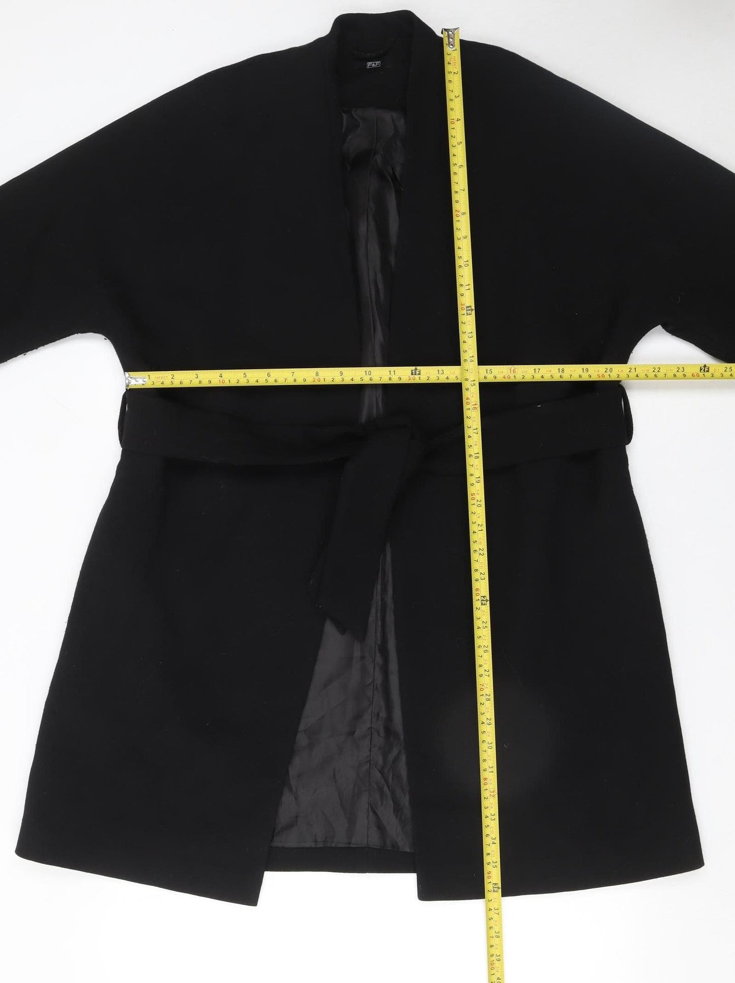 F&F Womens Black Belted Mid-Length Trench Coat UK 12