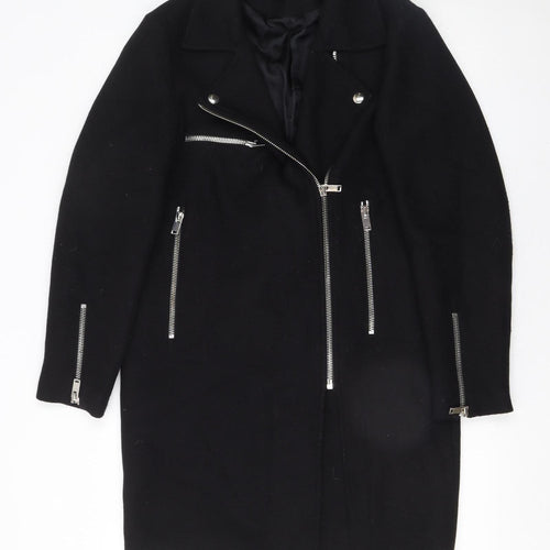 Zara Women Black Wool Blend Biker Coat Size 12