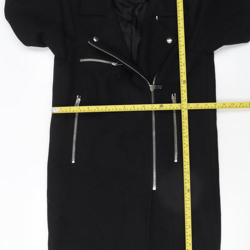 Zara Women Black Wool Blend Biker Coat Size 12