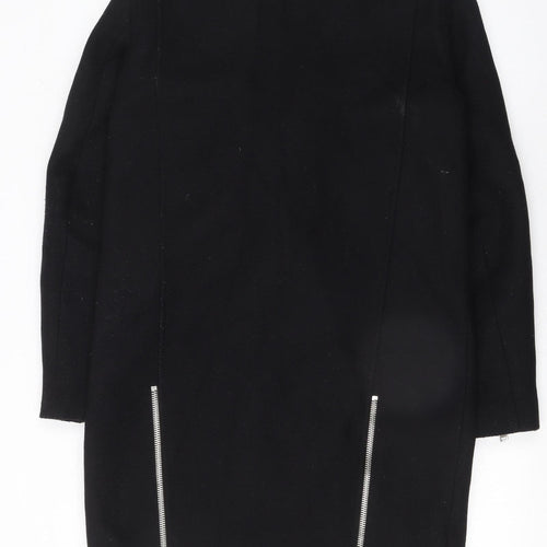 Zara Women Black Wool Blend Biker Coat Size 12