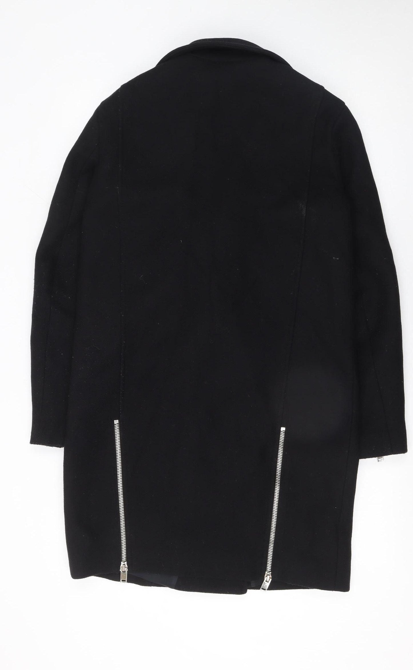 Zara Women Black Wool Blend Biker Coat Size 12