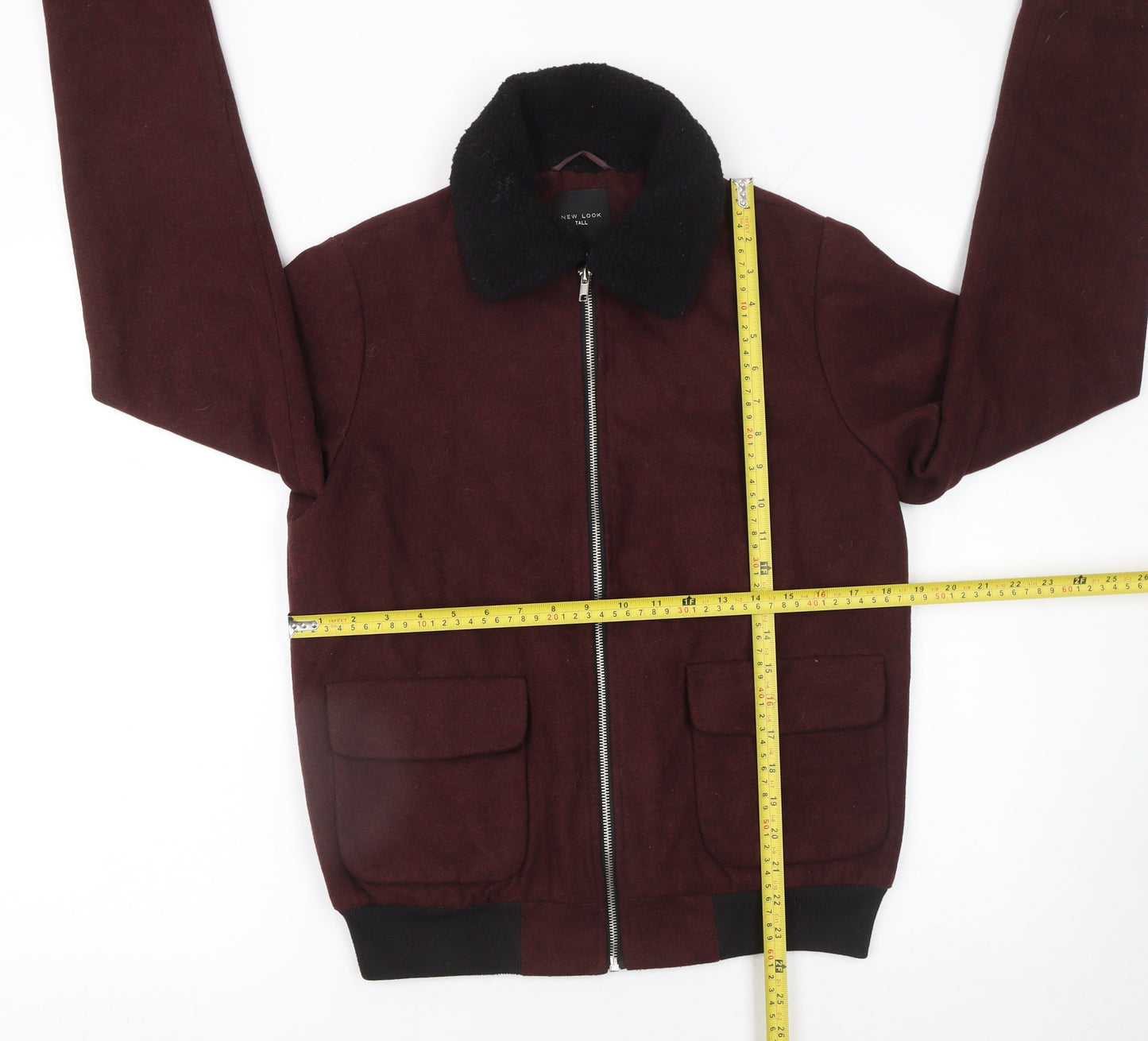 New Look Women Brown Wool Blend Bomber Jacket Size 10 Tall