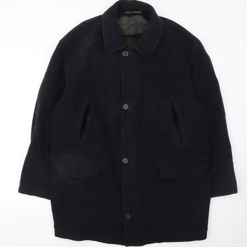 Marks and Spencer Men Navy Wool Overcoat Medium Classic Buttoned Lined