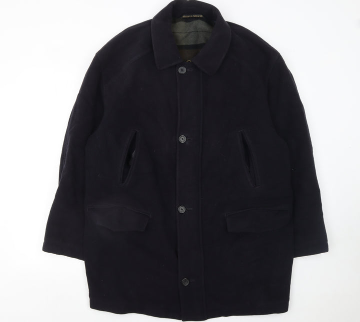 Marks and Spencer Men Navy Wool Overcoat Medium Classic Buttoned Lined