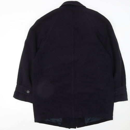Marks and Spencer Men Navy Wool Overcoat Medium Classic Buttoned Lined