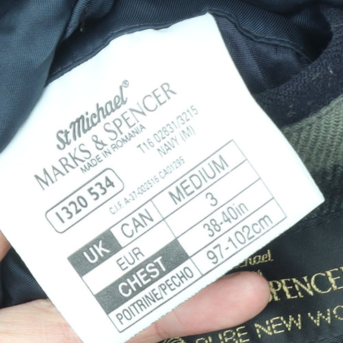 Marks and Spencer Men Navy Wool Overcoat Medium Classic Buttoned Lined