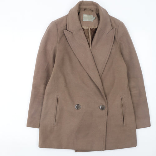 ASOS Women Brown Pea Coat Size 8 Regular Fit Lined Mid-Length
