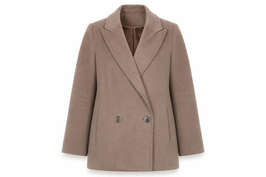Front view of ASOS Women Brown Pea Coat, size 8, Regular Fit Lined Mid-Length