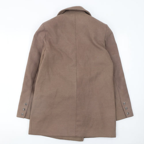 ASOS Women Brown Pea Coat Size 8 Regular Fit Lined Mid-Length