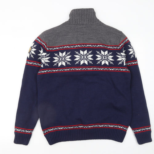 CMP Men's Blue Grey Fair Isle 1/4 Zip Wool Blend Jumper Size M