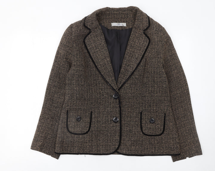 Joanna Hope Women's Brown Tweed Single-Breasted Blazer Size 14