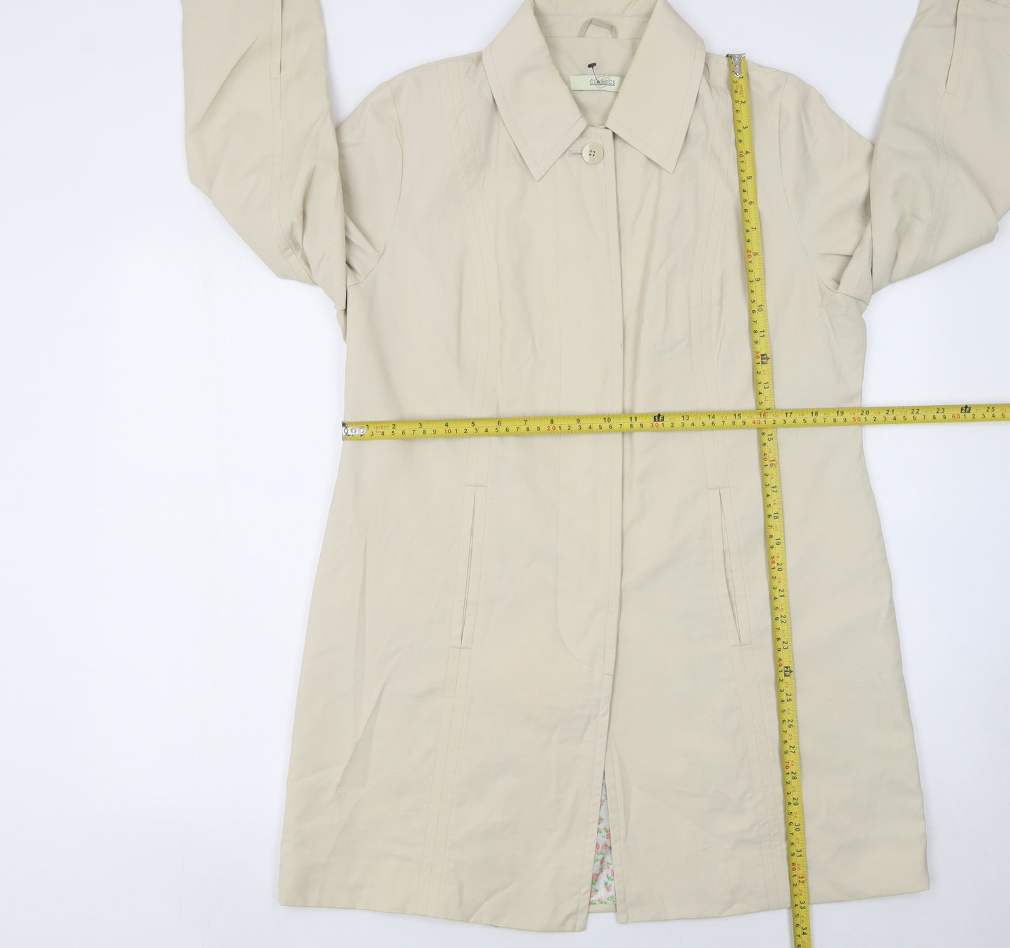 Classics Women's Beige Mid-Length Cotton Blend Trench Coat Size 14