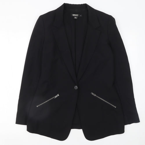 DKNY Womens Black Wool Blend Single Breasted Blazer Size 10