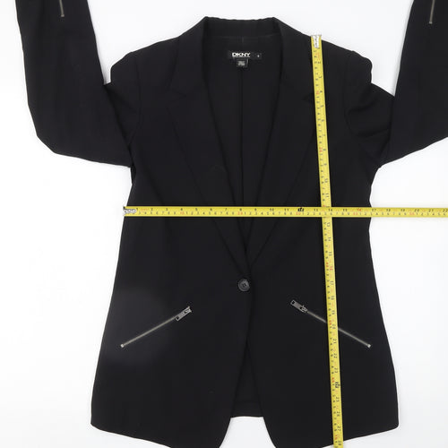 DKNY Womens Black Wool Blend Single Breasted Blazer Size 10