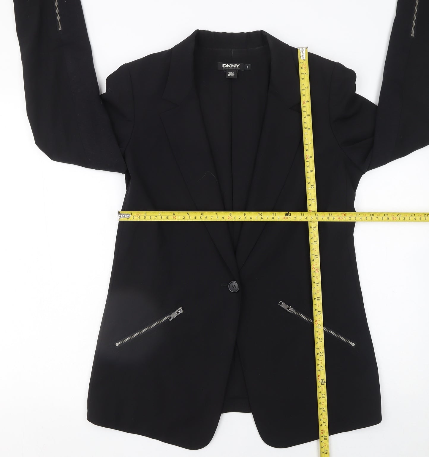 DKNY Womens Black Wool Blend Single Breasted Blazer Size 10