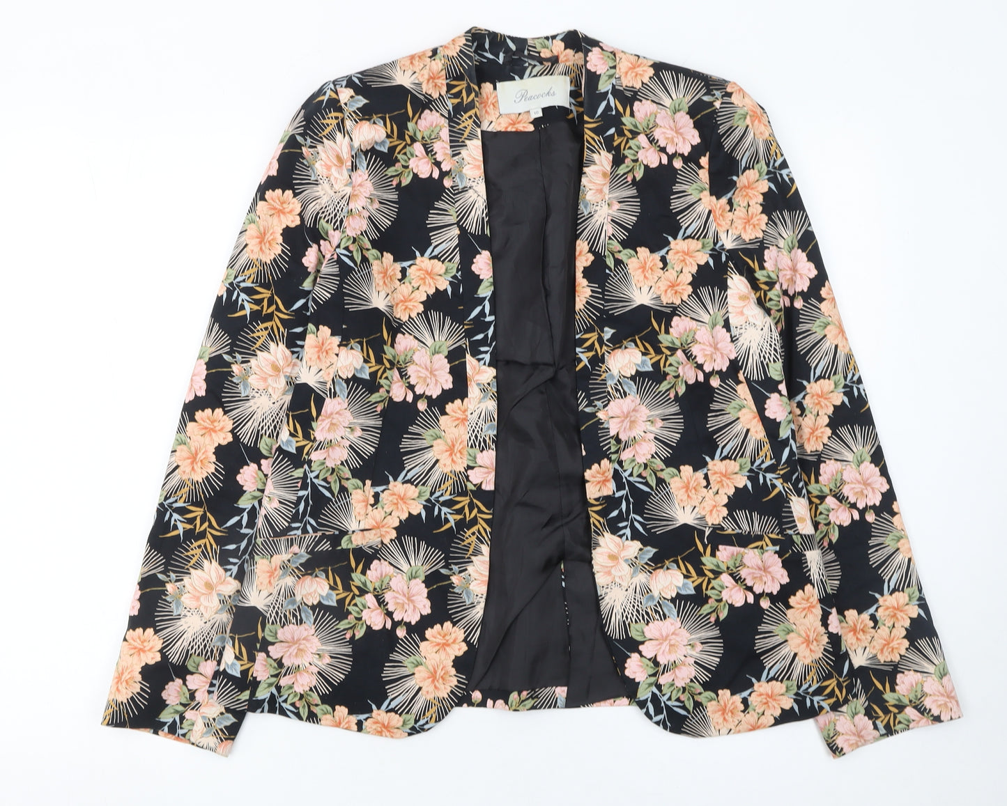 Peacocks Womens Black Floral Blazer Size 10 Cotton Blend Lined