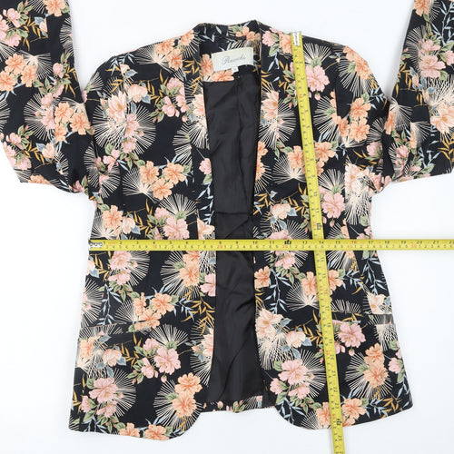 Peacocks Womens Black Floral Blazer Size 10 Cotton Blend Lined