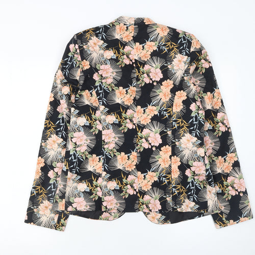 Peacocks Womens Black Floral Blazer Size 10 Cotton Blend Lined