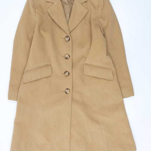 EWM Women Beige Mid-Length Button Overcoat Size 16 Classic Wool Blend Style