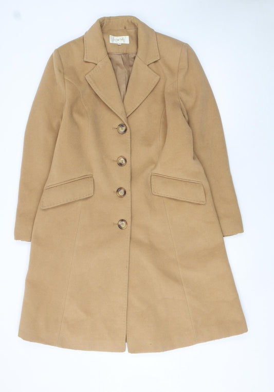 EWM Women Beige Mid-Length Button Overcoat Size 16 Classic Wool Blend Style