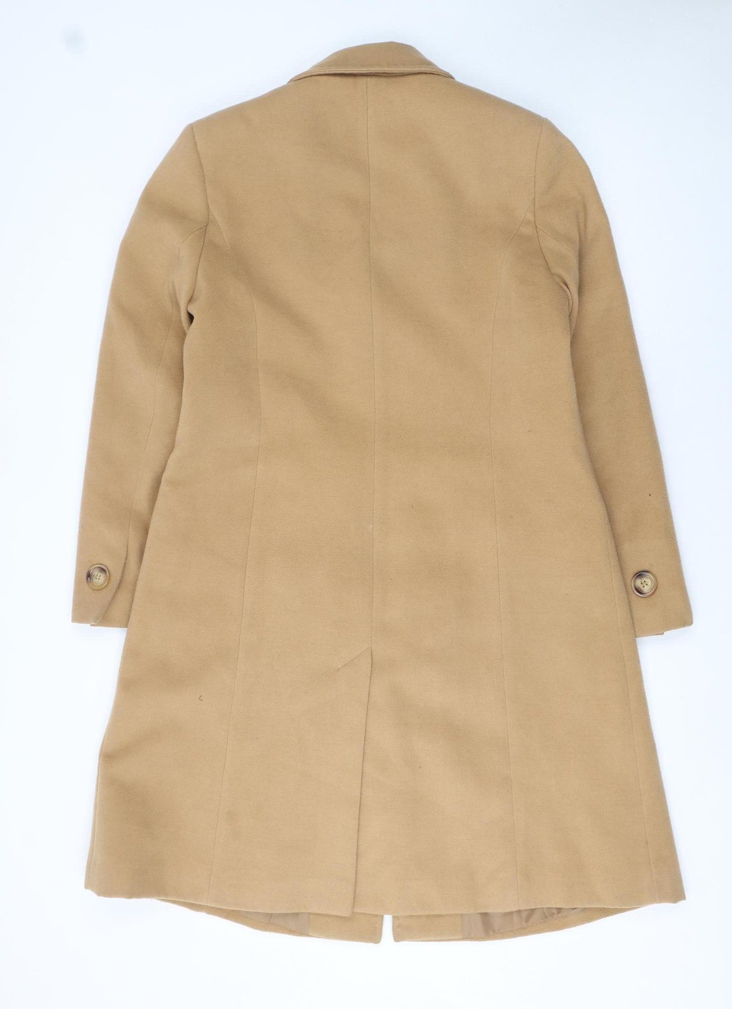 EWM Women Beige Mid-Length Button Overcoat Size 16 Classic Wool Blend Style